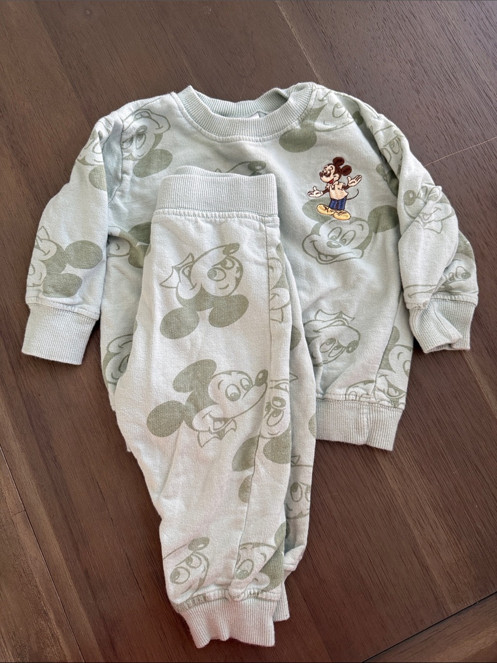Disney Mint Green Mickey Mouse Footed One-Piece Set